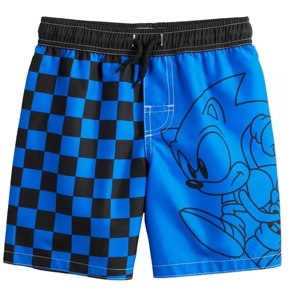 Boys Sonic The Hedgehog Swim Trunks Size Large 10/12 UPF 50+ Checkerboard NWT